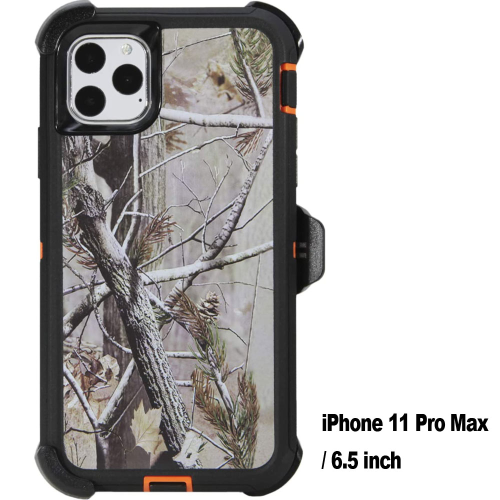 Premium Camo Heavy Duty Case with Clip for iPHONE 11 Pro Max 6.5 (Tree Orange)